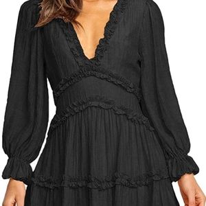 Dokotoo V Neck Ruffle Detailing Open Back Dress